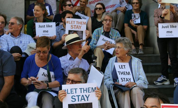 People gathered for the #LetThemStay rally on the Adelaide Parliament House steps on Thursday 4 February.